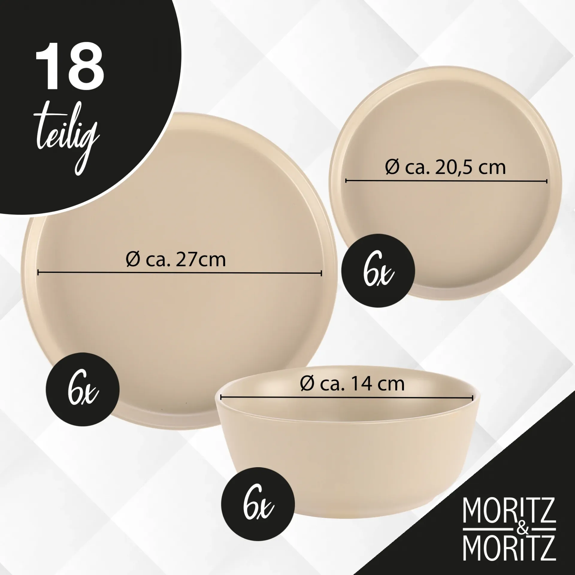 18-teiliges Nordic Geschirrset in Taupe von Moritz und Moritz, elegant und modern, perfektes Tischgeschirr für stilvolle Dinnerpartys und Alltagsgebrauch.