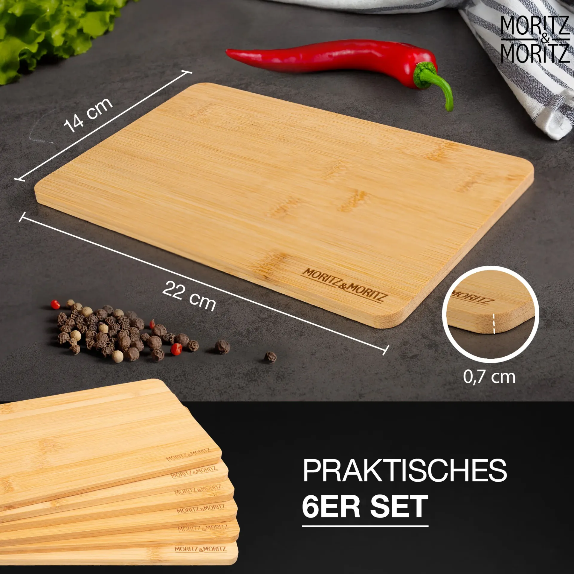 Frühstücksbrettchen 6er Set Bambus, Ansicht 2