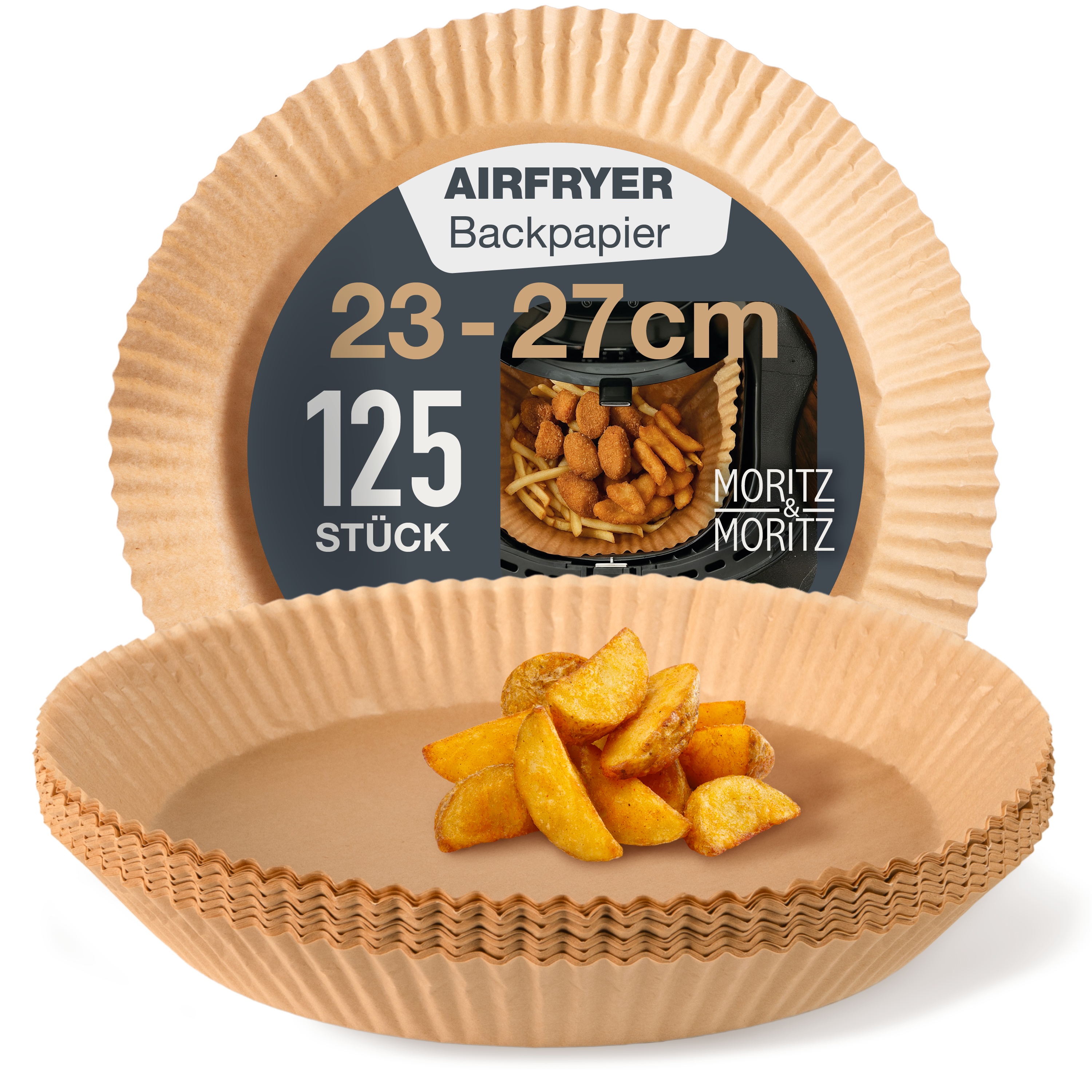 Airfryer Backpapier Rund Ø 23 cm (unten 23 cm, oben 27 cm)