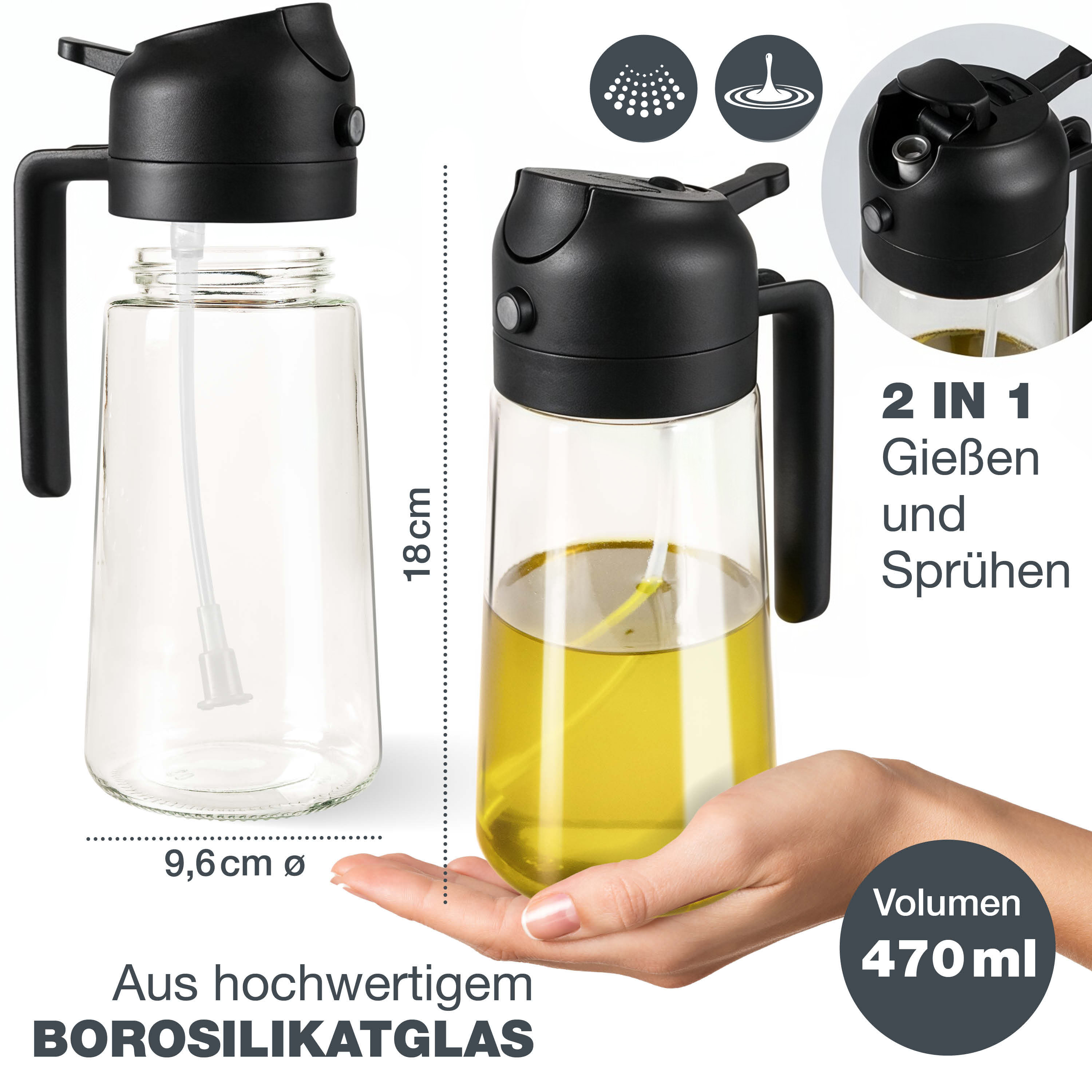 Ölsprüher Glas 470ml schwarz