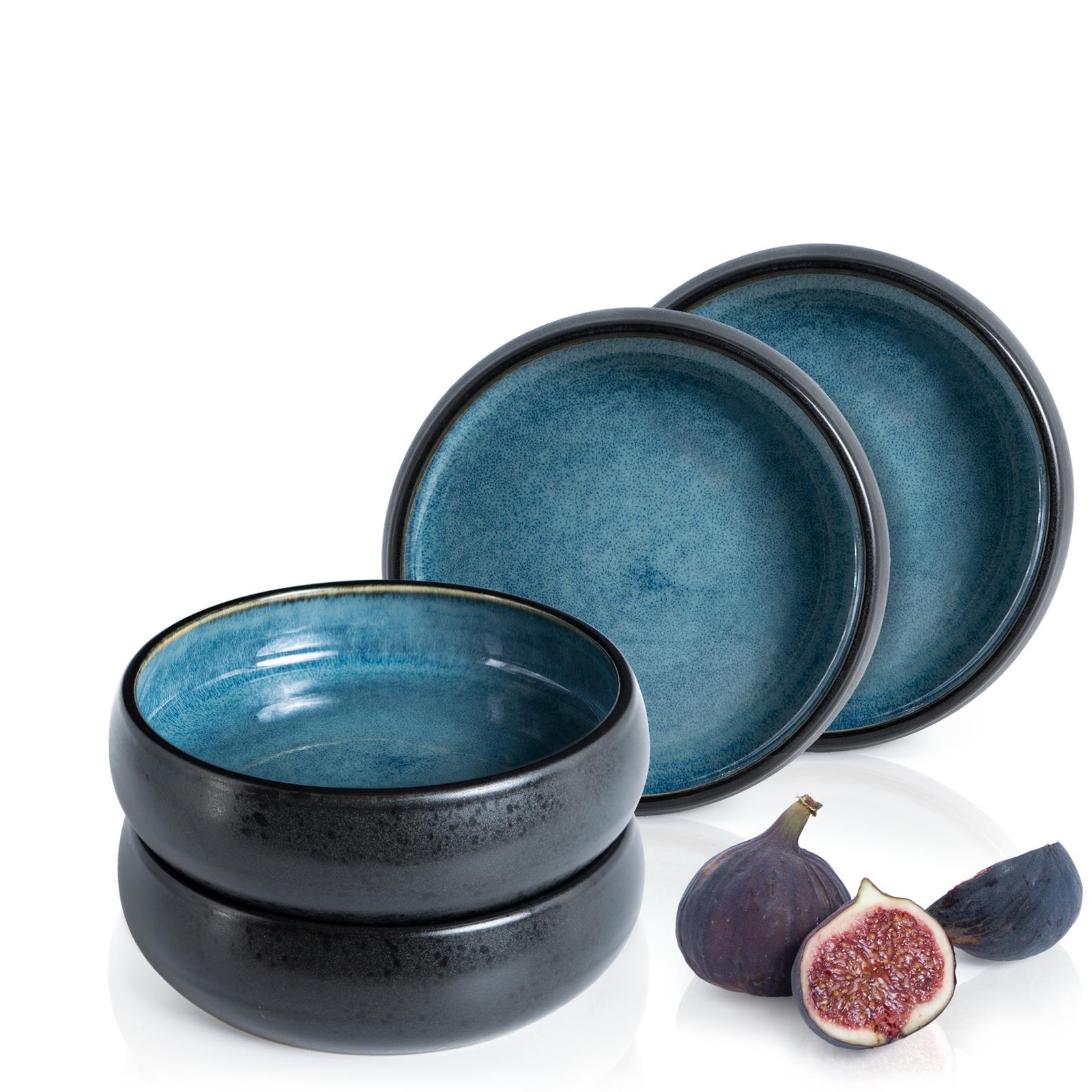 4-teiliges Gourmet-Schüssel-Set in reaktivem Blau von Moritz & Moritz Set aus vier kleinen, reaktiven blauen Gourmet-Schüsseln auf weißem Hintergrund, ideal für stilvolle Präsentationen und servieren von Speisen.