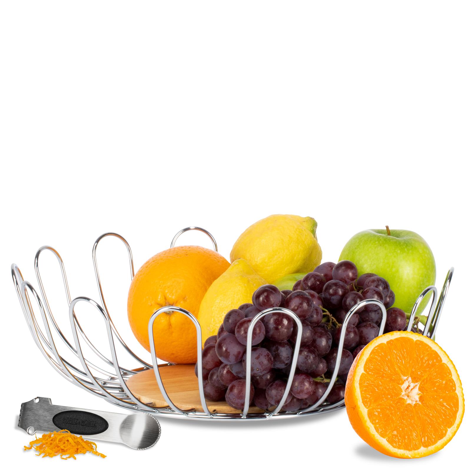 Obstkorb Rund Bögen silber, mit angerichteter Speise