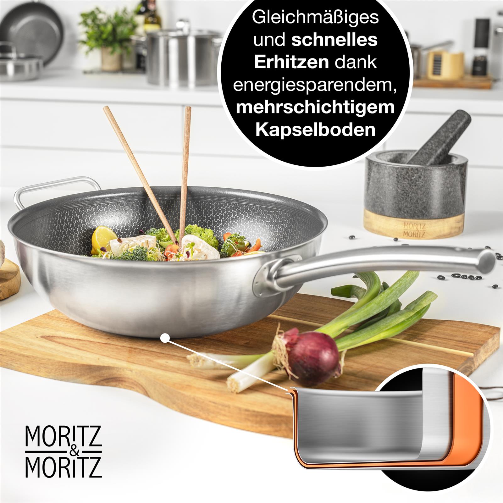 Schwarze Wokpfanne aus Aluminium ohne Deckel im Durchmesser von 30 cm, mit ergonomischem Griff und Antihaftbeschichtung
