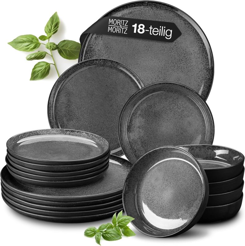 Moritz & Moritz VIDA Geschirrset 6 Personen Vintage 24-tlg. - Modernes Porzellan Geschirr Set - Kratz-, Mikrowellen- & Spülmaschinenfest, Essgeschirr, Tafelservice, Kombiservice 6 Personen