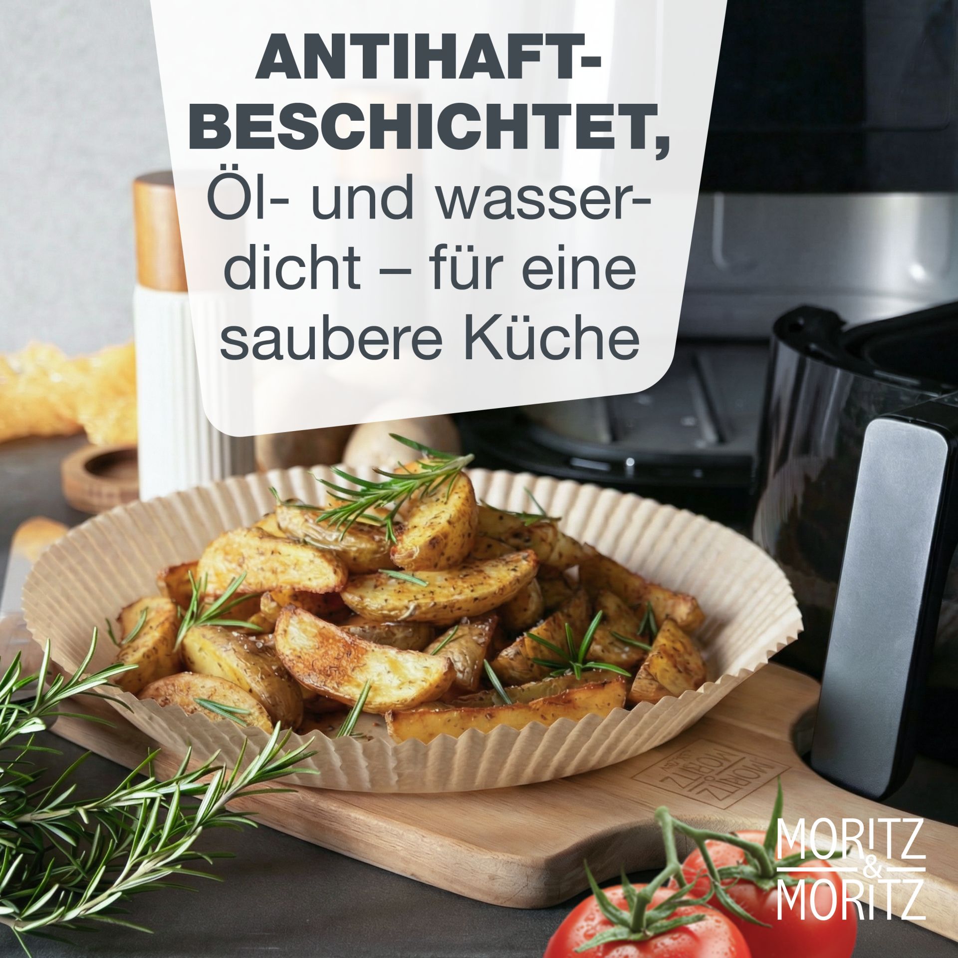 Detailaufnahme der gefalteten Randhöhe der großen Airfryer-Backpapier-Einlage